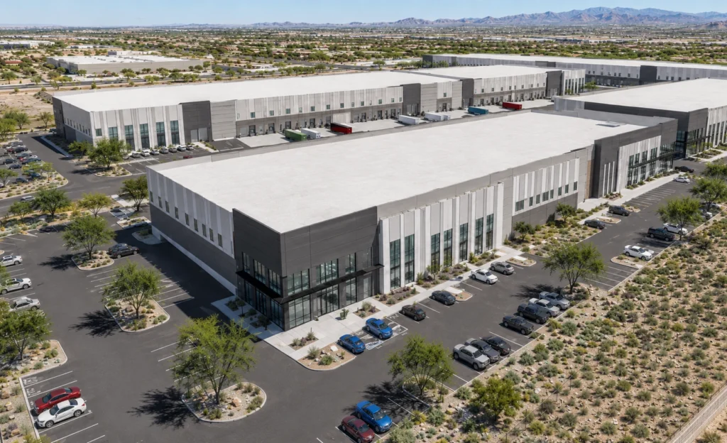 Warner Gateway 202. Conceptual aerial rendering of the 166-acre master-planned park between Loop 202 and Ellsworth Road, Mesa.