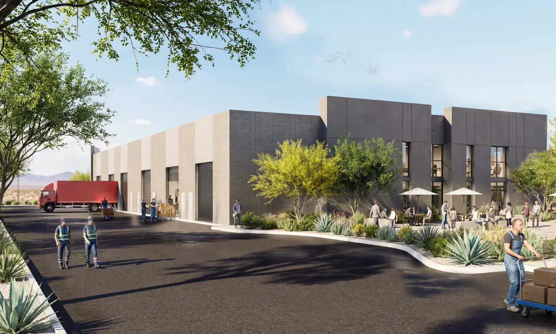 Small-bay units of 2,500 to 12,000 square feet pair office-showroom frontage with rear warehouse — five buildings totaling 78,995 square feet across 6.8 net acres.