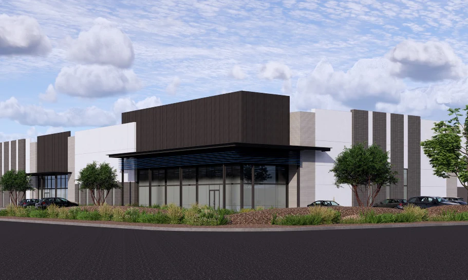 The Hub at 202 Mesa. Front elevation of the Class A flex industrial building along the Loop 202 corridor. Phoenix industrial real estate.