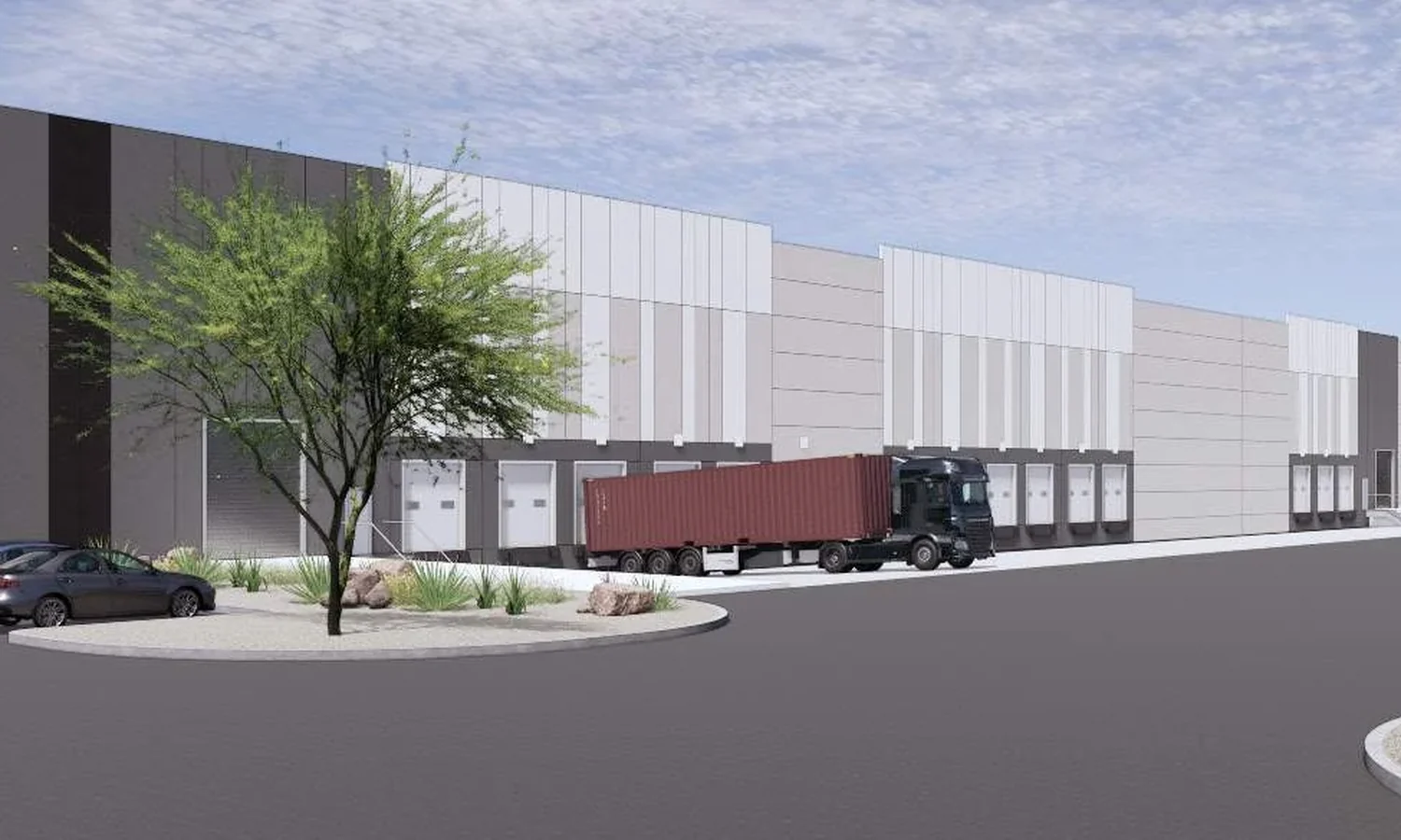 Loading and truck court. Dock-high configuration serving the build-to-suit industrial program along Loop 202.